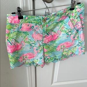 Lilly Pulitzer Pink and Green Bermuda Shorts Tropical Print